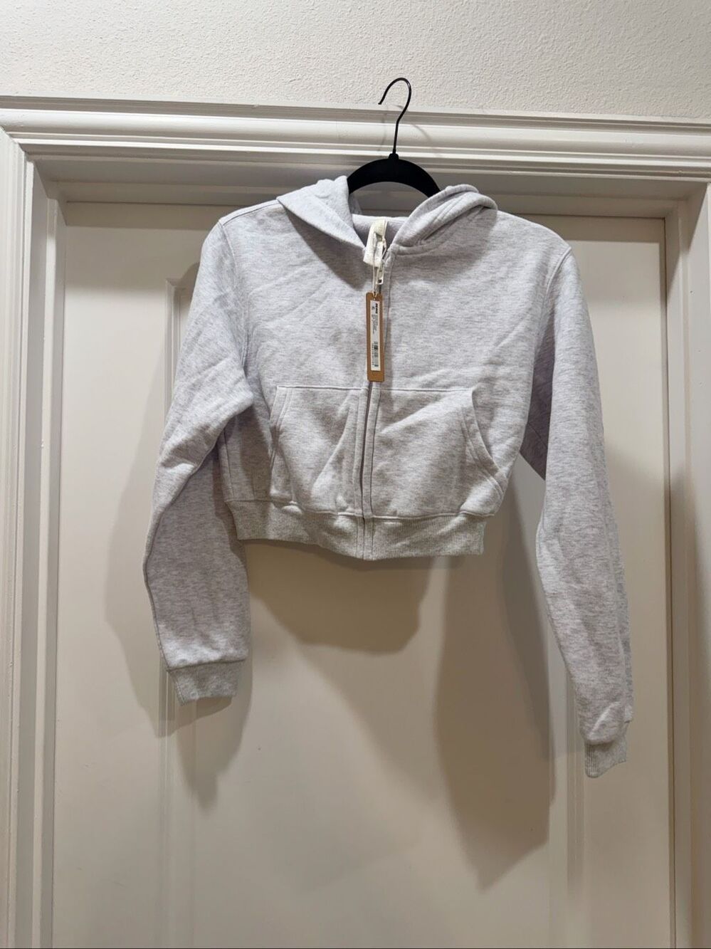 Skims Cotton Fleece Cropped Zip Up Hoodie Light Heather Grey Sweatshirt Size S